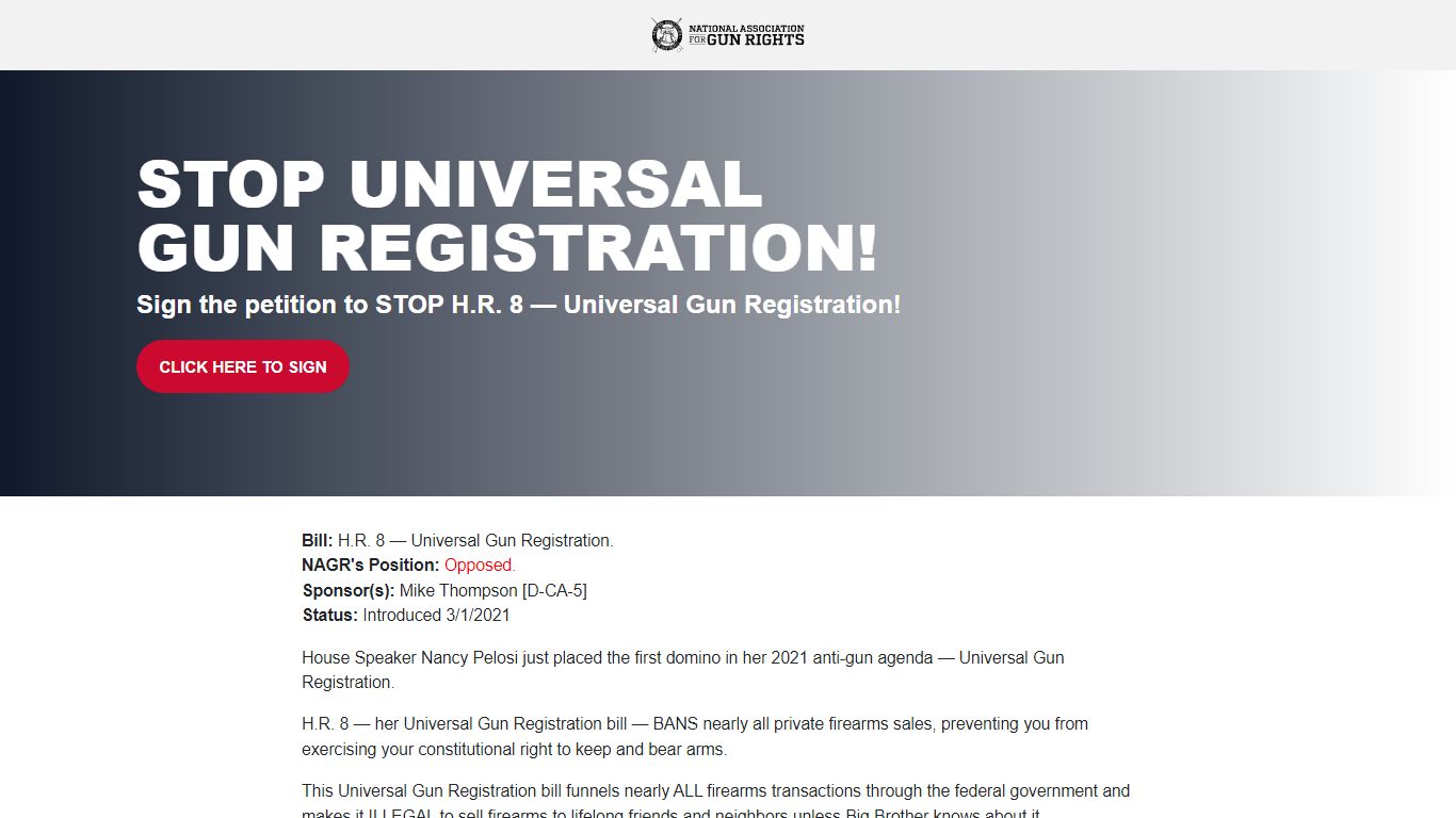 Stop Universal Gun Registration! - National Association for Gun Rights