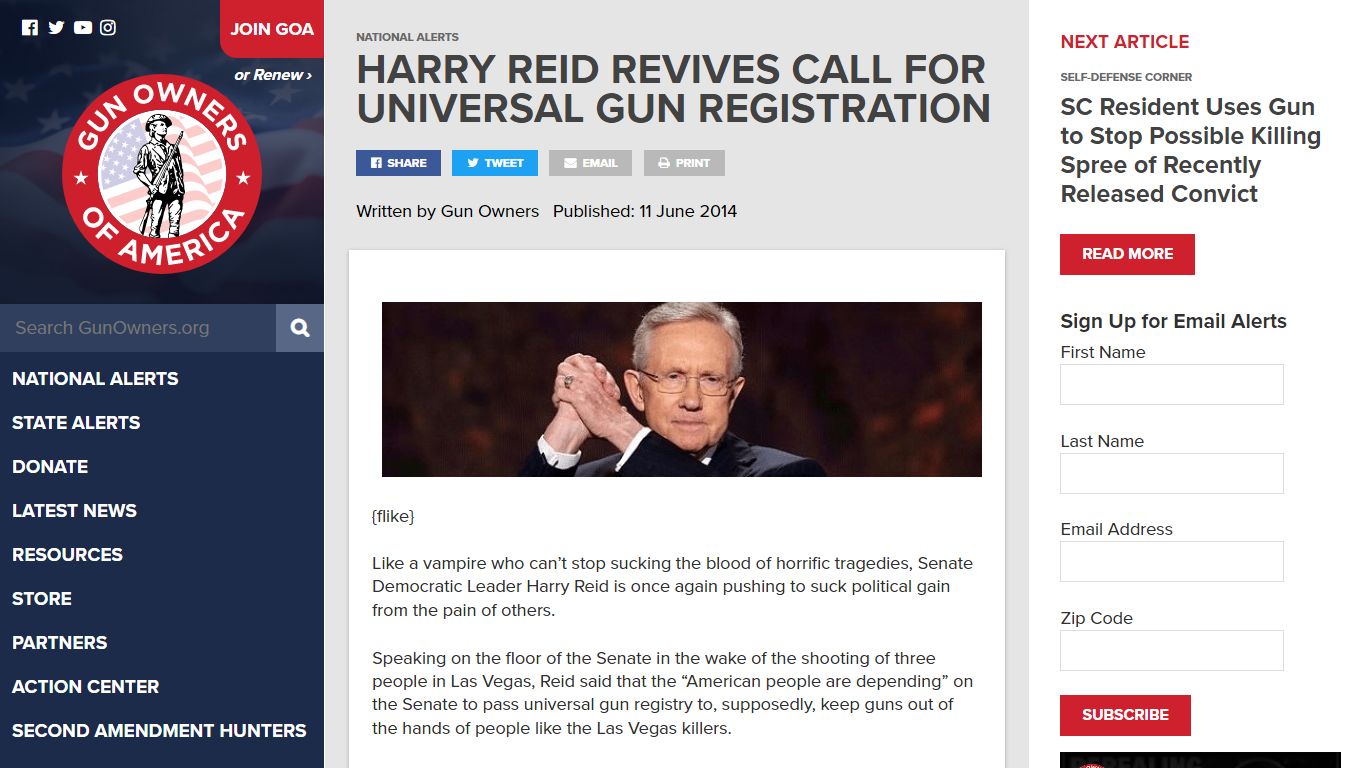 Harry Reid Revives Call for Universal Gun Registration | GOA